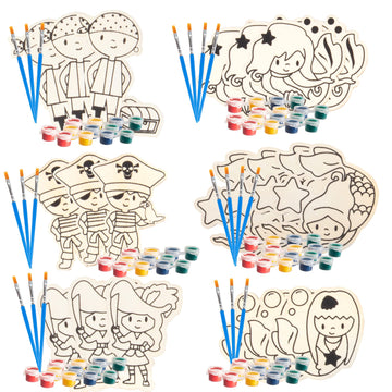 Valentines Cards For Kids Classroom -Mermaid & Pirate Wood Painting Kits (24Ct)-Great Valentine'S Day Gifts For Kids School Exchange -Each Valentine Has Craft, Paints, Brush & Sticker For Boys & Girls