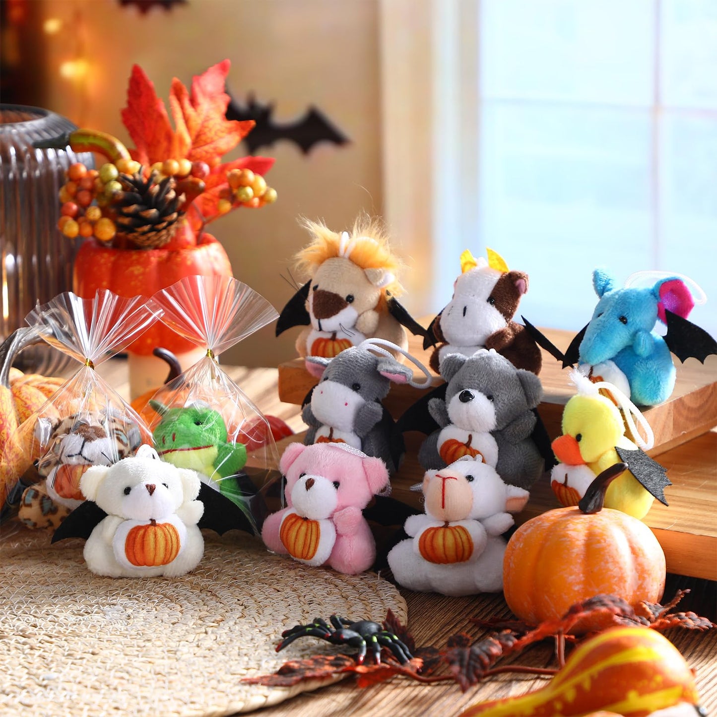 Vinsot 24 Pcs Halloween Stuffed Animal Bulk Small Halloween Plush Toys Plush keychain with Pumpkin Pattern for Trick or Treat Go