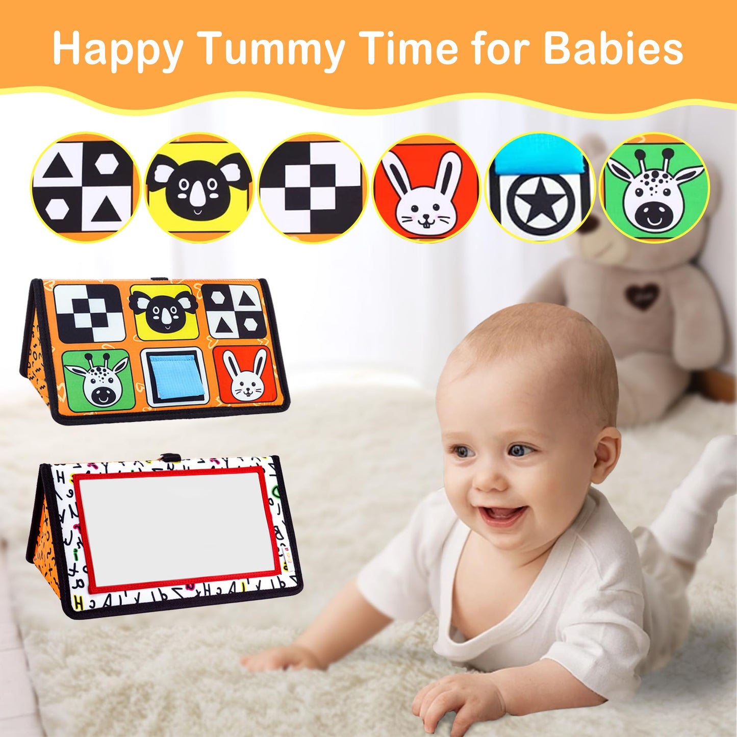 Epessa Baby Mirror Toys For Tummy Time, Newborn Infant Toys 0-6 6-12 Months, Baby Floor Mirror, Black And White High Contrast Baby Toys 0 3 6 9 Month Crawling Sensory Toy, Crib, Brain Development