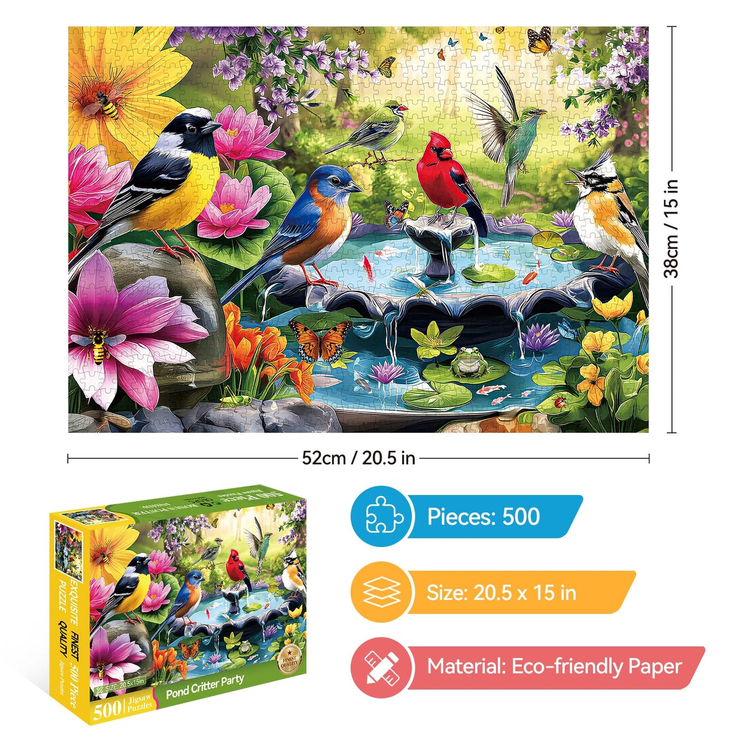 ZSYCZAO 500 Pieces Puzzle for mature-themeds  Puzzles for mature-themeds 500 Pieces  Birds Floral Pond Nature Jigsaw Puzzle  Challenging Puzzle Perfect for Game Nights  20.5 X 15 in