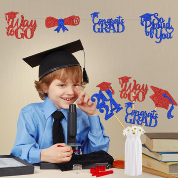 24Pcs Graduation Centerpieces For Tables 2025 Graduation Centerpiece Sticks Class Of 2025 Centerpiece Sticks For Graduation Table Decorations Graduation Decorations 2025 (Red Blue)