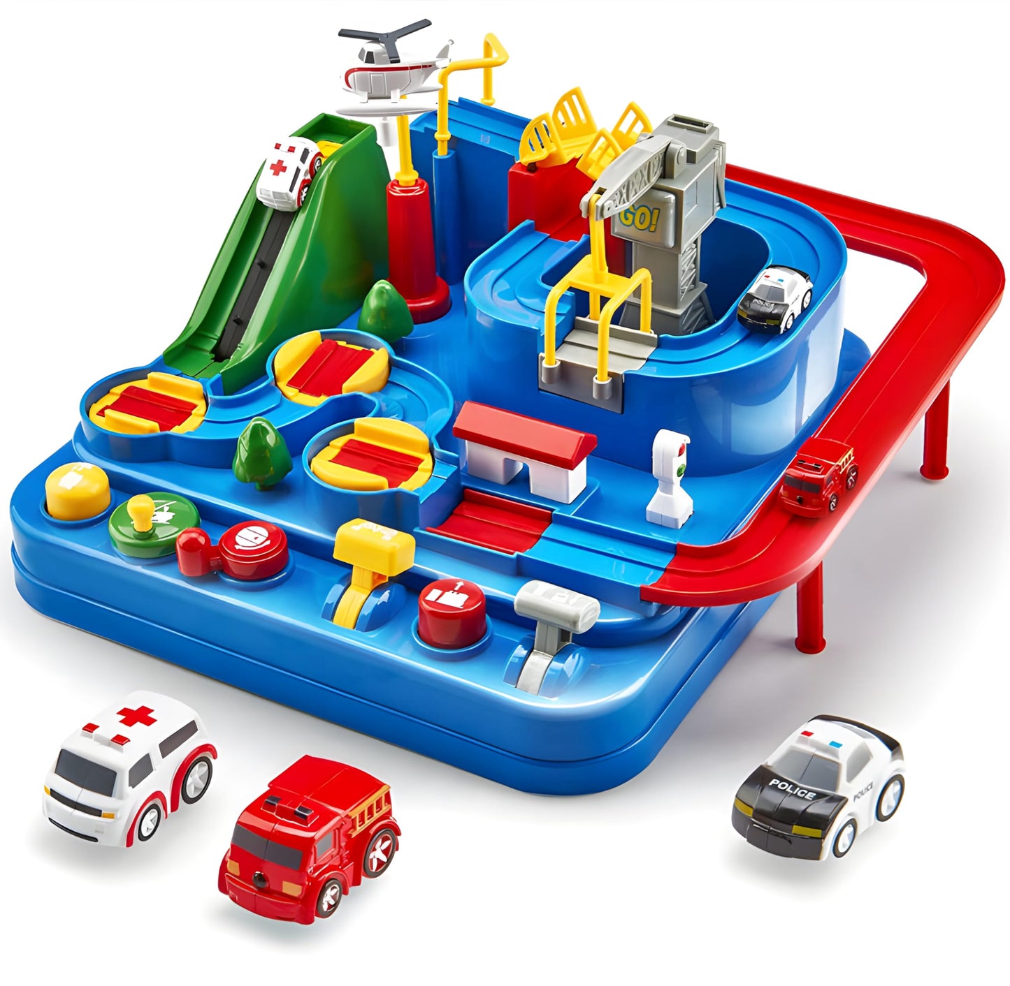 Cable World Montessori Car Adventure Track Toy For Kids With 4 Mini Cars & 6 Control Buttons | Interactive Vehicle Track Set Wit