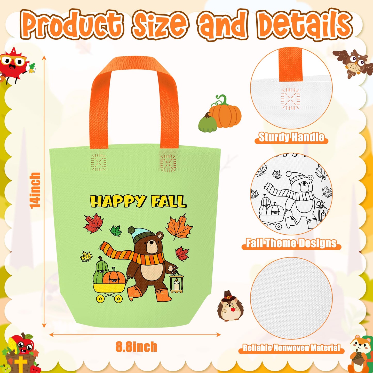 JAPBOR Fall Coloring Goodie Bags - 24PCS Autumn Colouring Gift Bag Bulk for Kids, Color Your Own Thanksgiving Painting DIY Craft