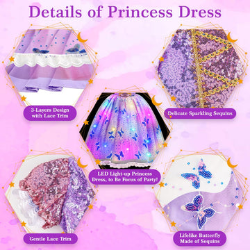 Meland Princess Dresses For Girls - Light Up Princess Costume For Little Girls, Halloween Costumes For Girls Toddler Age 3-8