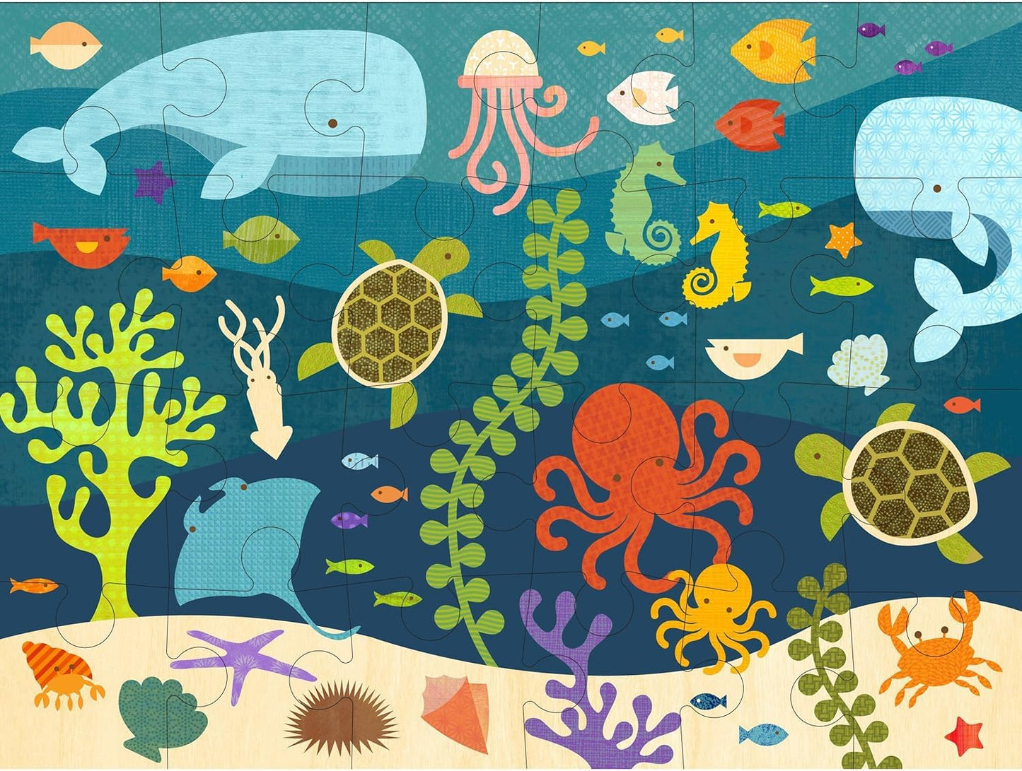 Petit Collage Ocean Life Floor Puzzle - 24 Large Pieces, Paper, 18" x 24", Great Gift for Kids Ages 3+