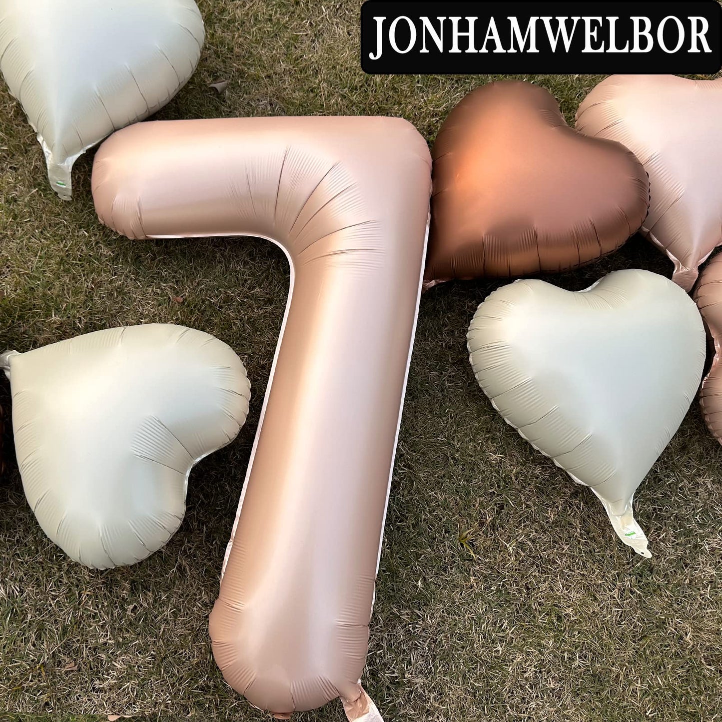 Jonhamwelbor 40 Inch Caramel Number 7 Balloon Retro Brown Large Jumbo Big Giant Helium Foil Mylar Number Balloon With Heart Ball