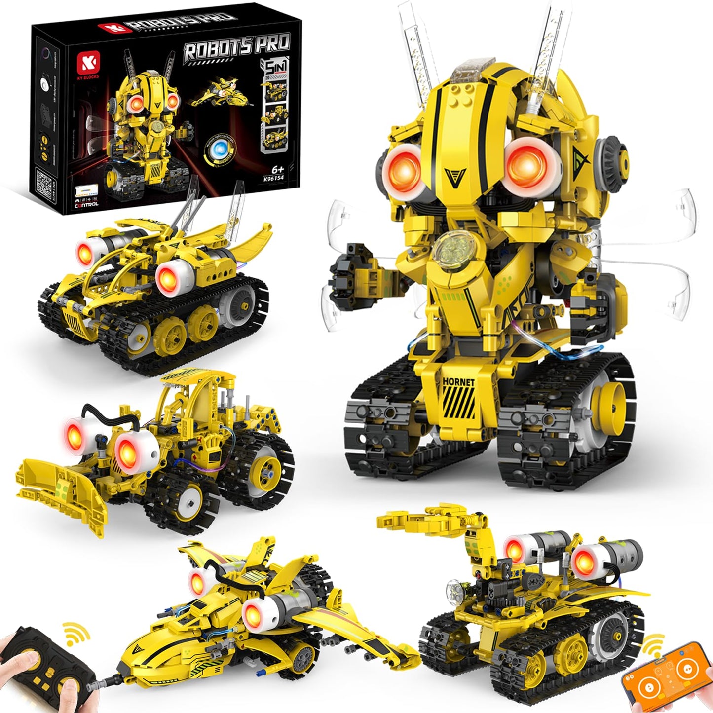 5 in 1 STEM Robot Building Kit with Remote & App Controll  Technic Coding Robotic Toys for Kids Ages 8-13 with LED-Lights Christmas Birthday Gift for Boys & Girls Age 6 7 8 9 10 11 12+ (673PCS)