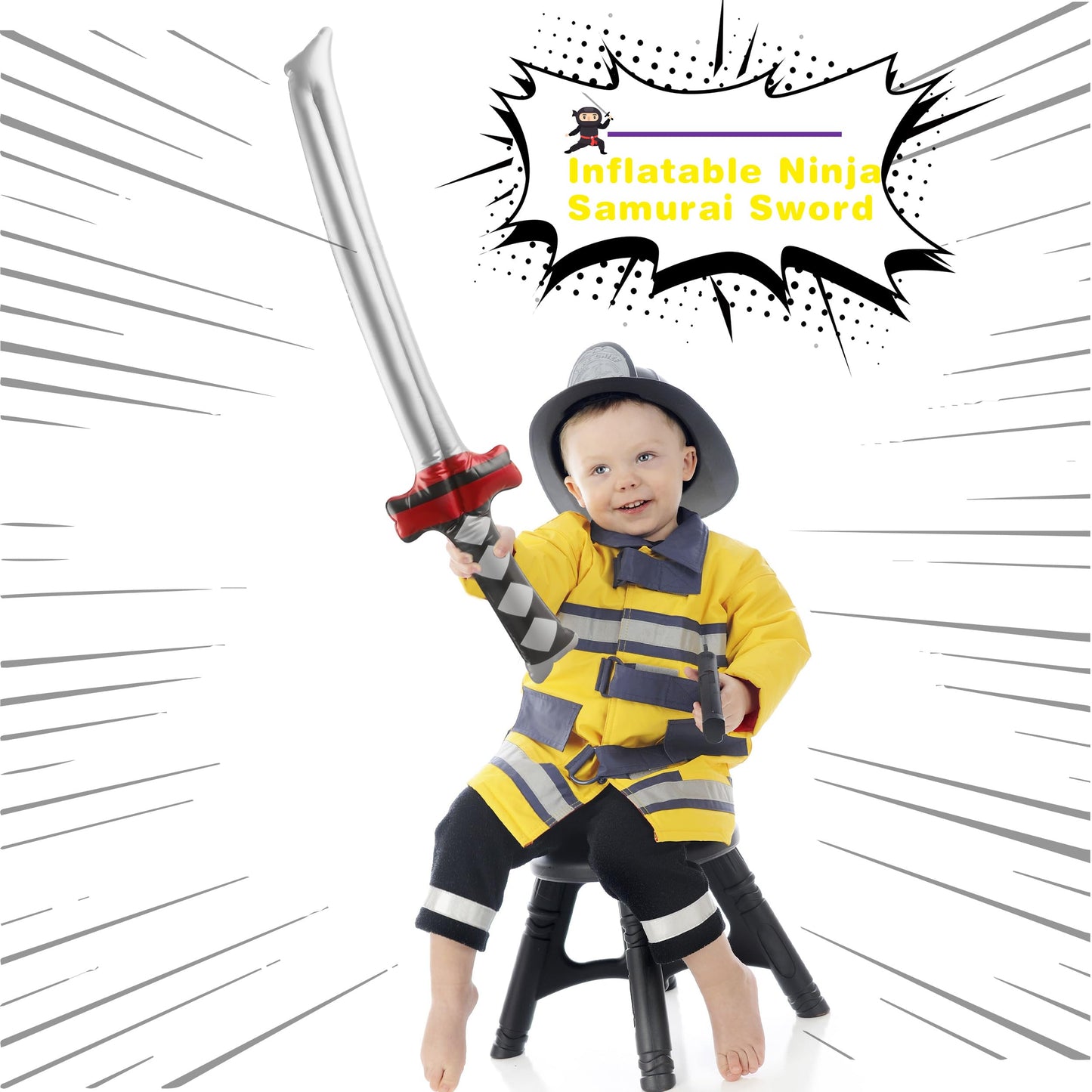 Fahacop 32 Pack 30 Inch Inflatable Ninja decorative replica blades Blow up Katana Toy Inflatable Samurai  for Kids Halloween Ninja Theme Party Costume Accessories