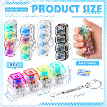 Halloscume 4 Pcs Keyboard mature-themed Fidget Toy Clicker Toy 4-in-1 Keyboard Fidget Keychain Cube Mechanical Key Button Clicker Stress Relief Gift for Office School Home to Pass The Time(Transparent Color)