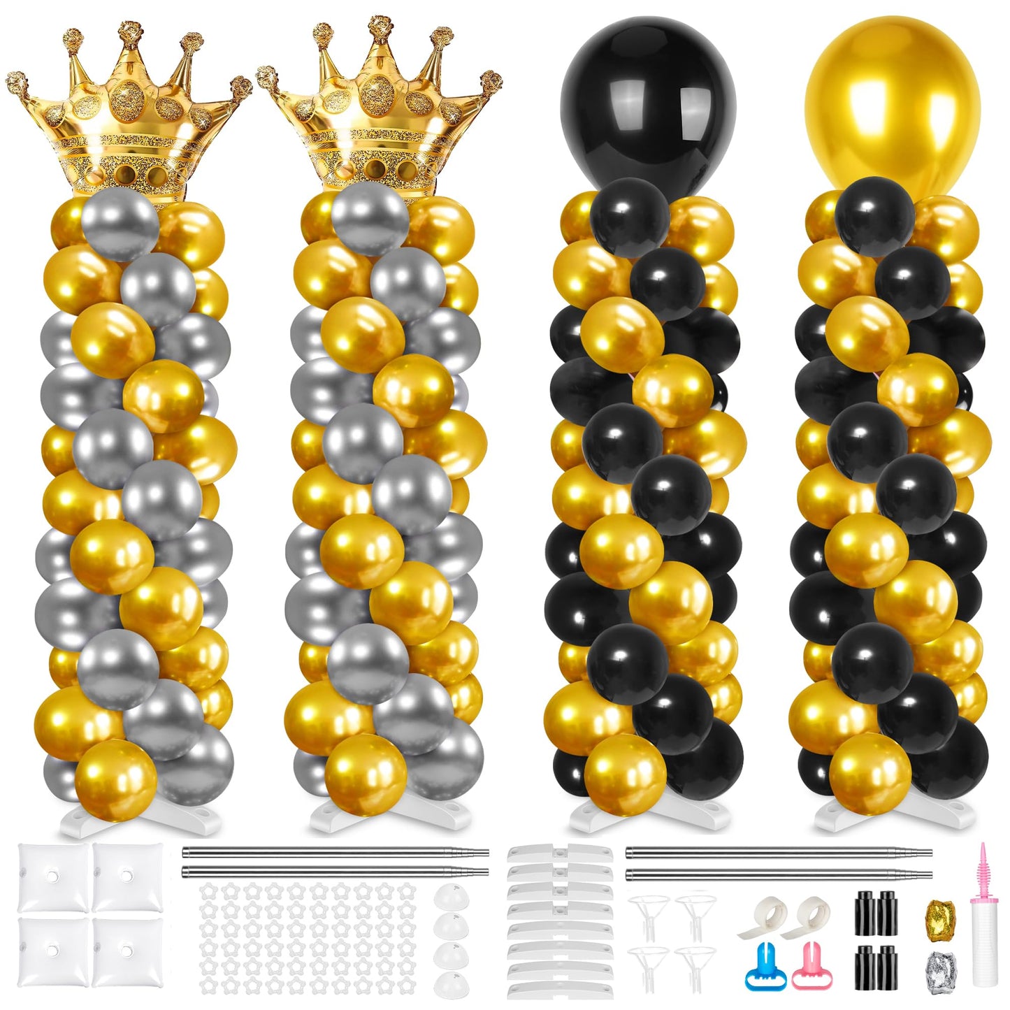 Toosci 4 Sets Adjustable Balloon Column Stand And Balloon Pump, 9 Feet Metal Balloon Stands For Floor, Balloon Column Kit For Ba