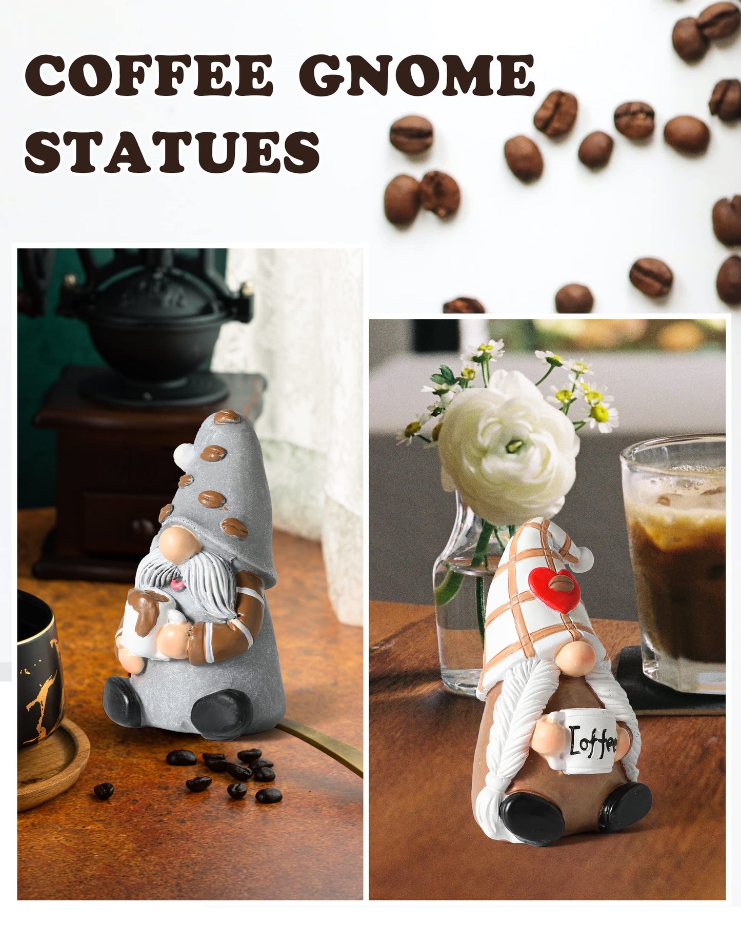 Istatue Coffee Gnomes - Set Of 2 Resin 4-Inch Swedish Collectible Figurines Couple And Coffee Bar Accessories For Counter Valentine Decor (Coffee Gnomes)