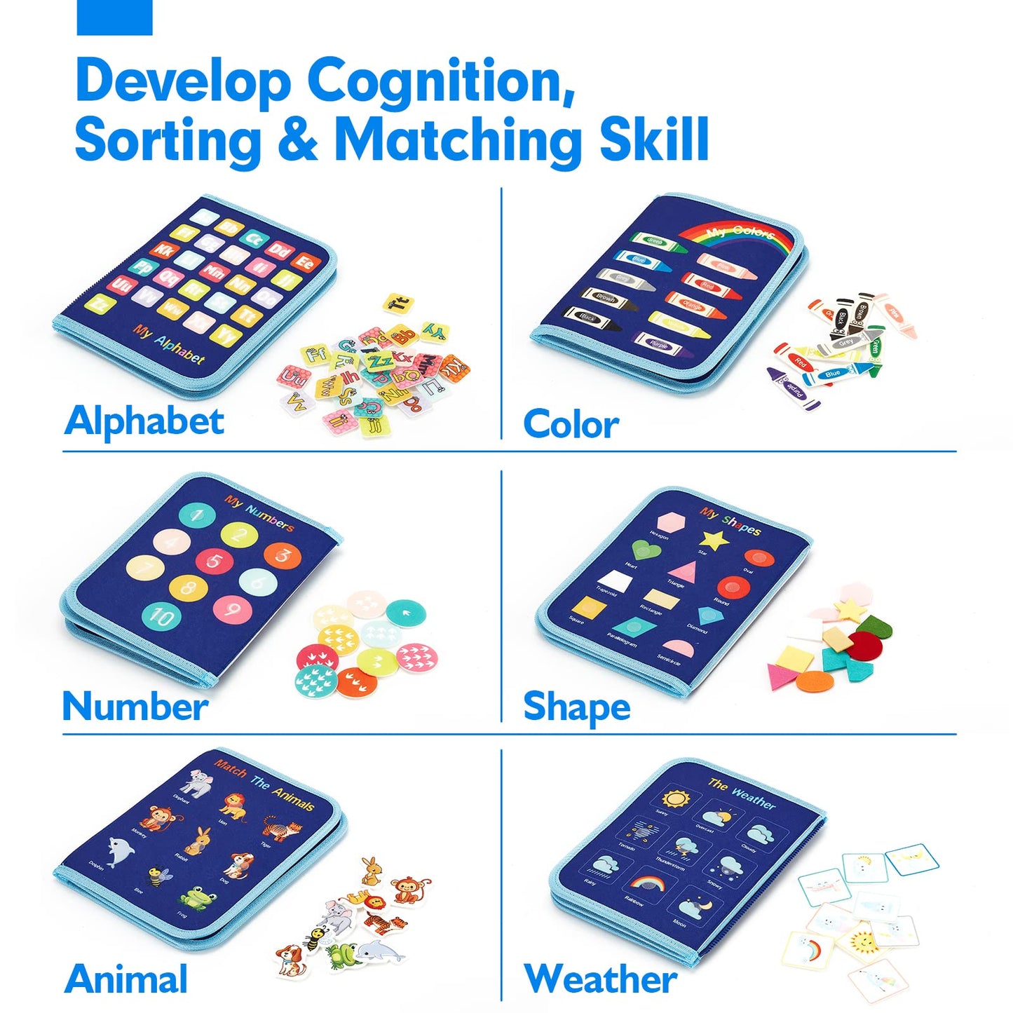hahaland Busy Board - Montessori Learning Activities for Toddlers 2-4, Medium Size, Blue, Model CF-TBB01