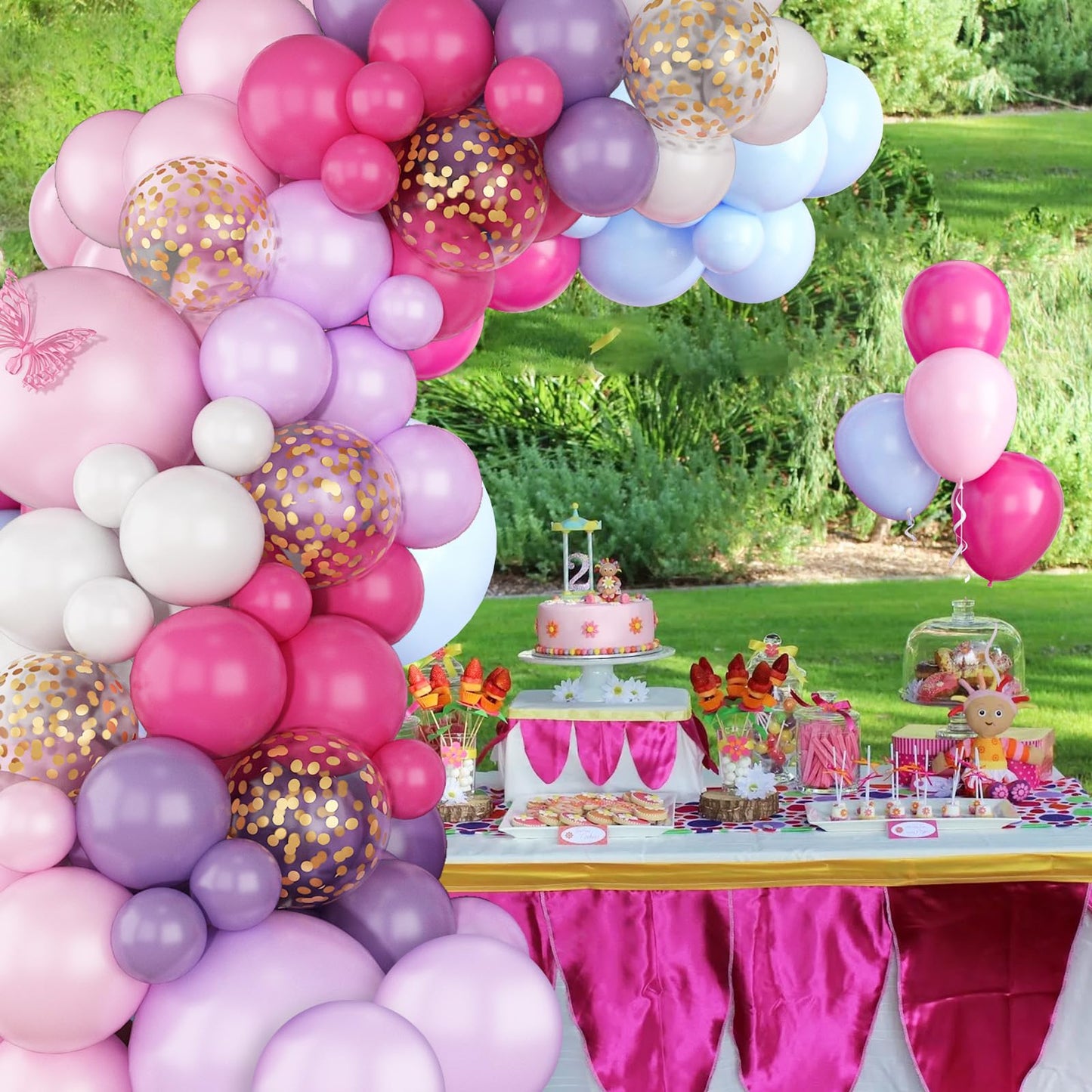 Pink And Purple Balloon Garland Arch Kit, Butterfly Balloon Arch Kit With Hot Pink Taro Purple Gold Confetti Balloons For Girls
