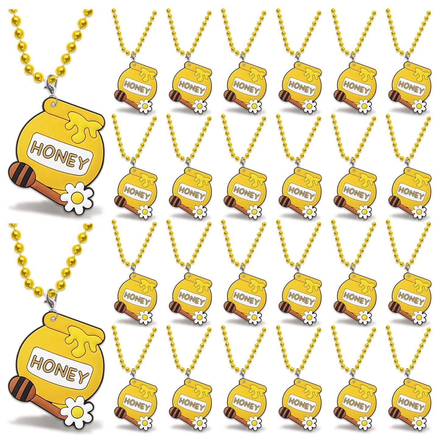 CiciBear 24 Pack Honey Necklace Party Favors with Mardi Gras Beads for Bumble Bee Baby to bee Bee Baby shower Gender Reveal Part
