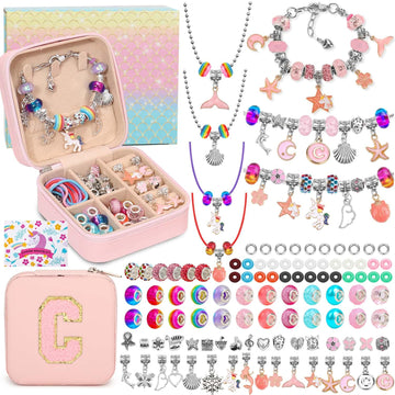 110 Charm Bracelet Making Kit, Jewelry Making Kit for Girls DIY Bead Necklace Kit with Initial Bracelet Box Unicorns Crafts Arts
