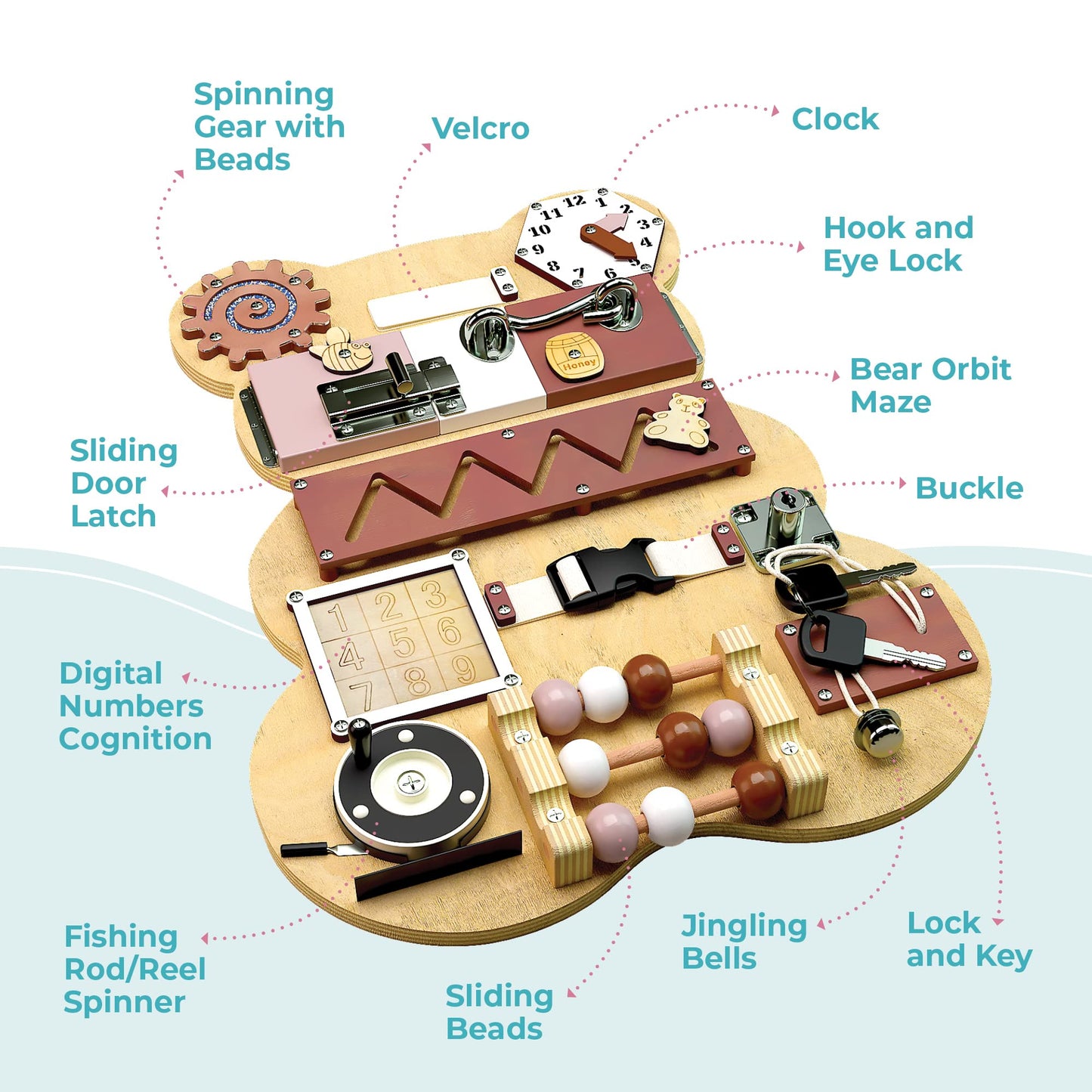 Kiddery Toys Busy Board For Toddlers - Activity Board Bear Shaped Montessori Toys For Kids - Sensory Stimulating Car & Airplane Travel Toys For Toddlers, Quiet Learning Activities For Autism