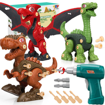 TOY Life 3-Pack Take Apart Dinosaur Toys for Kids 3 5 7 Kids Dinosaur Toys with Electric Drill Dinosaur Birthday Gifts Take Apar