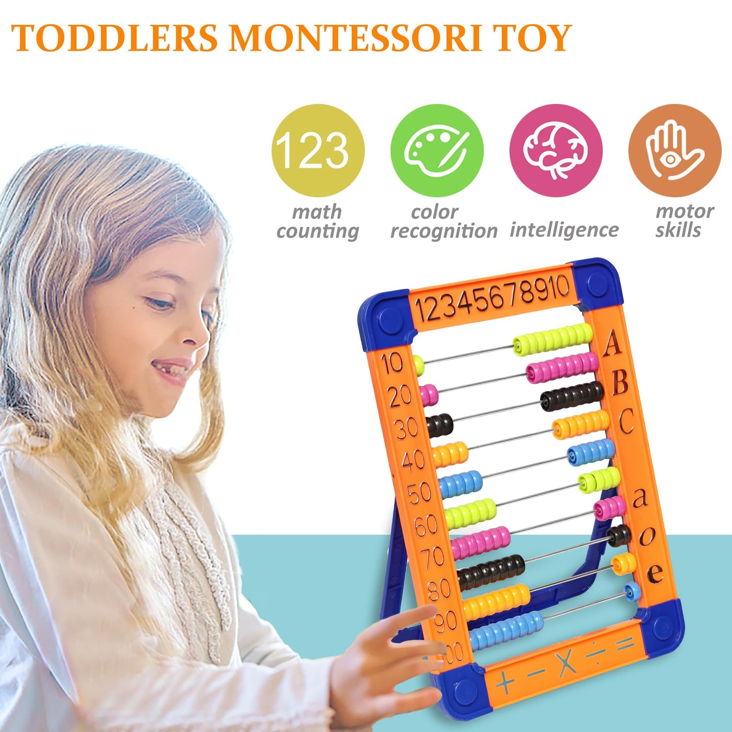 Mickyu Montessori Abacus For Toddlers, Educational Counting Toys With 100 Beads, Learning Resources Preschool Activities