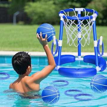 SpringFlower Pool Basketball Hoop, Summer Swimming Pool Floating Basketball Pool Toy, 2 in 1 Kids & Adults Summer Pool Outdoor P