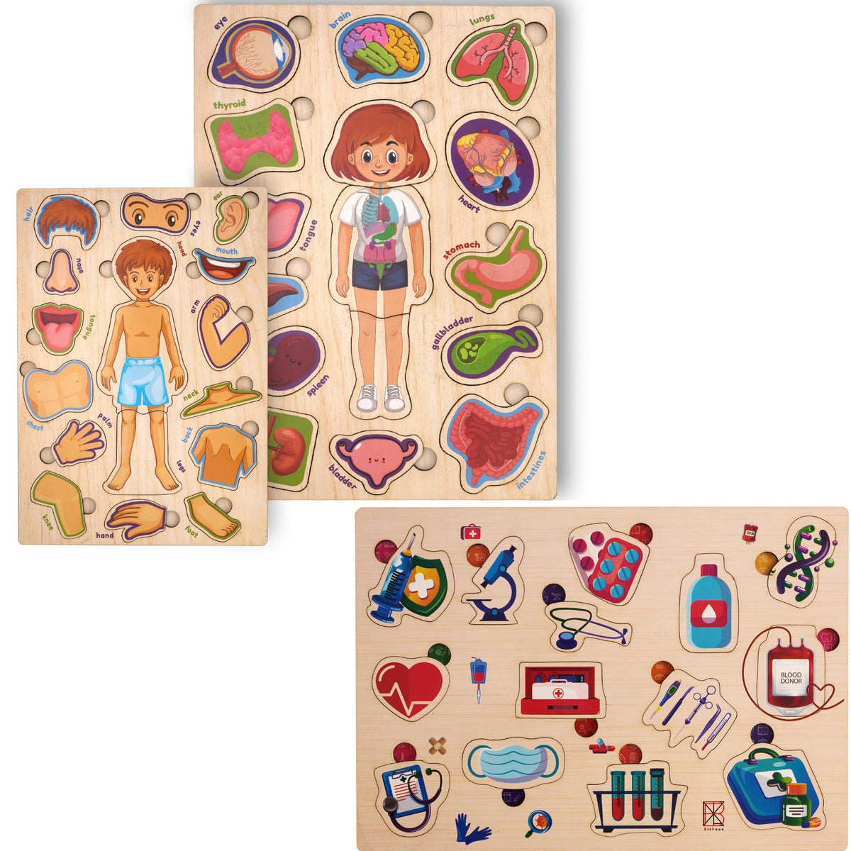 Lefan Body Parts Puzzle for Kids & Medical Equipment | Wooden Learning Toy for Brain Development | Montessori Play School Equipm