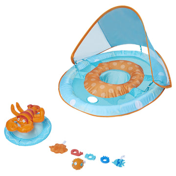 Swimways Baby Spring Float Activity Center With Canopy - Blue/Orange Lobster