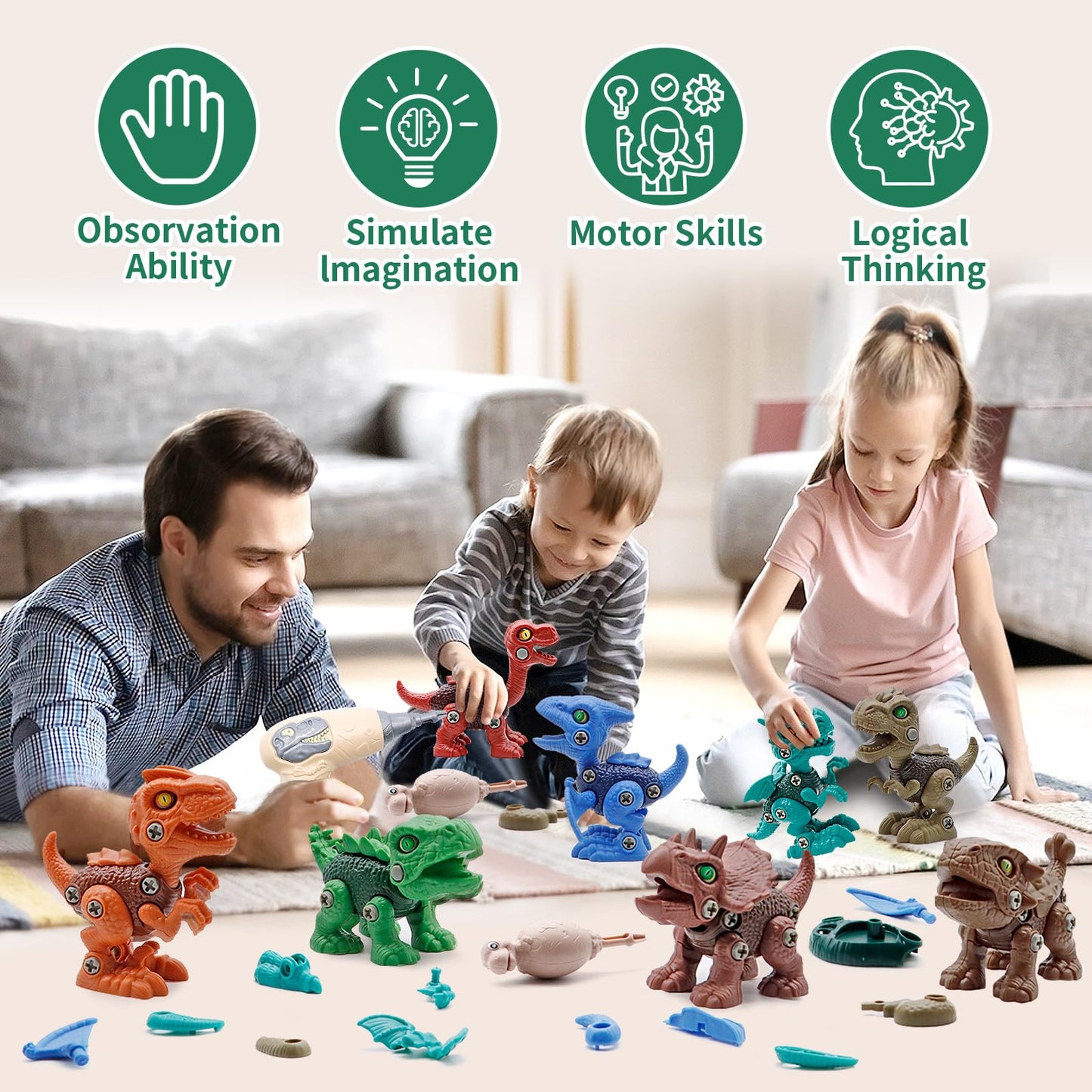 Yerloa 8pcs Dinosaur Toys for Kids 3-5 5-7, Dinosaur Take Apart Toys for Boys 3 4 5 6 7 8 Year Old Toddler Kids Party Birthday G