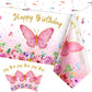 Butterfly Happy Birthday Tablecloth, Butterfly Party Decoration Rectangular Watercolor Butterfly Table Cover Spring Themed Plast