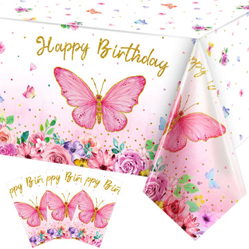 Butterfly Happy Birthday Tablecloth, Butterfly Party Decoration Rectangular Watercolor Butterfly Table Cover Spring Themed Plast