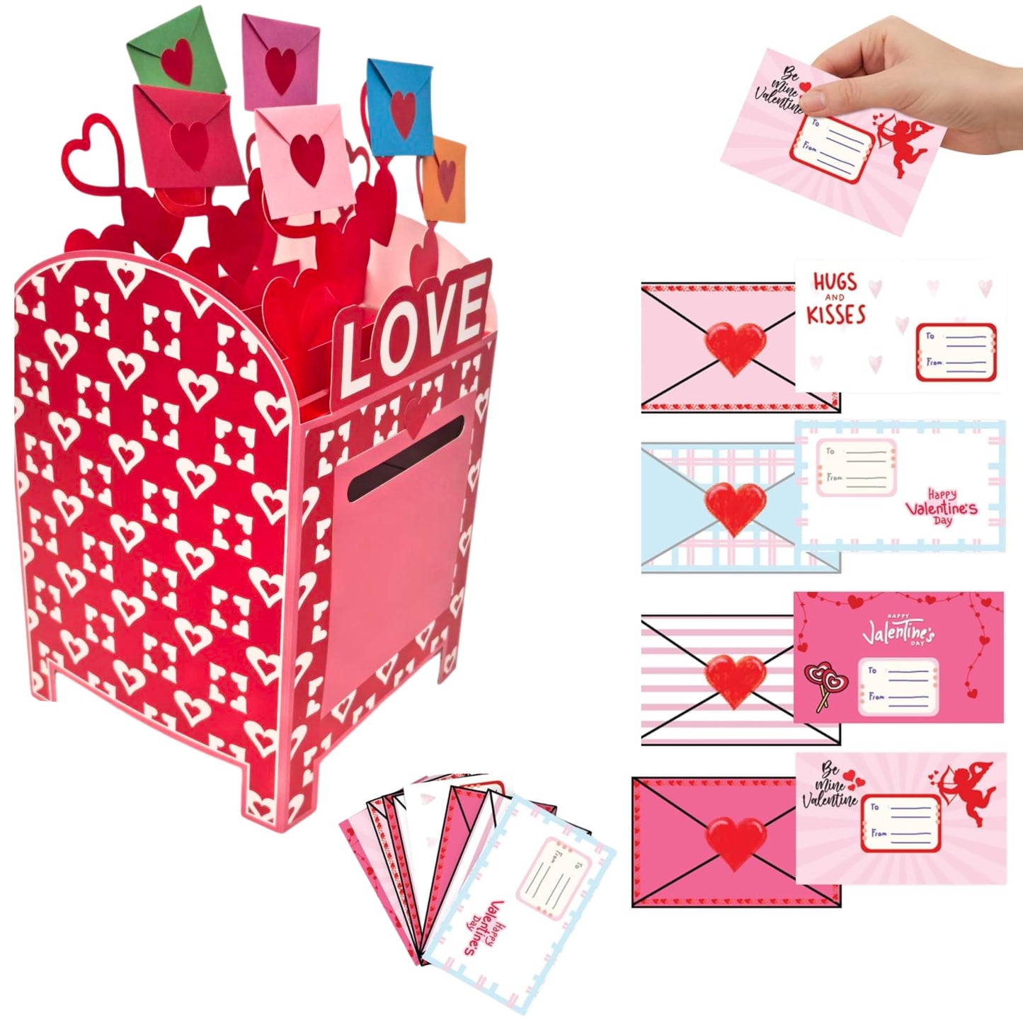 4Es Novelty 28 Pcs Valentines Mailbox with Cards for Kids - DIY Valentine Card Mailbox Envelope Design Box Kit for Boy Girl wit