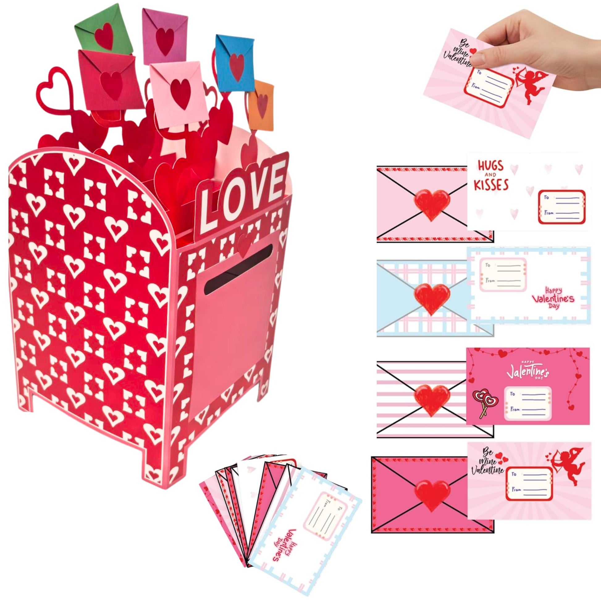 4Es Novelty 28 Pcs Valentines Mailbox with Cards for Kids - DIY Valentine Card Mailbox Envelope Design Box Kit for Boy Girl wit