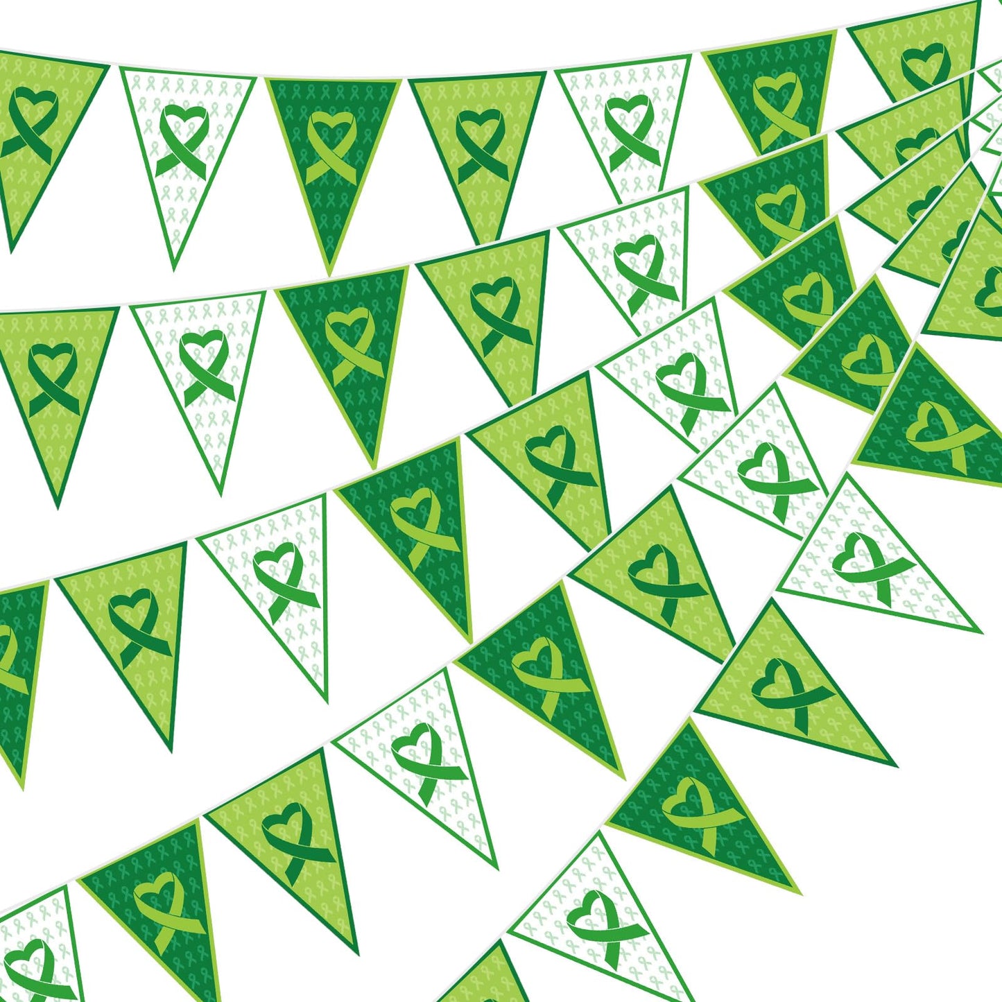Tatuo 5 Pcs 49 ft Mental Health Awareness Decoration Green Ribbon Pennant Banner Mental Health Triangle Flag Banner Pre-Assemble