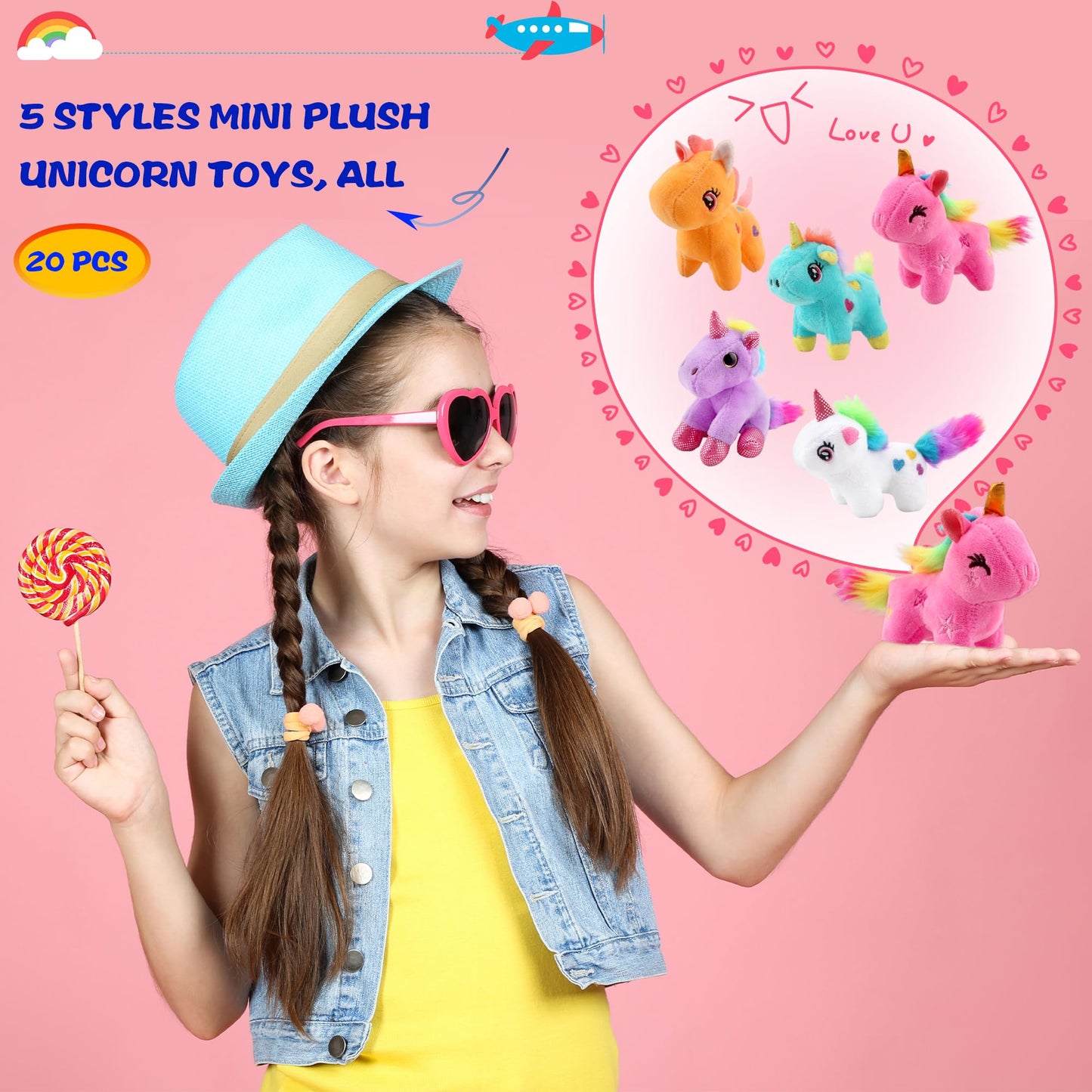 20 Pack Mini Stuffed Unicorn Animal Toys Small Plush Unicorn Bulk Rainbow Stuffed Unicorn Keychain For Christmas Easter Wedding