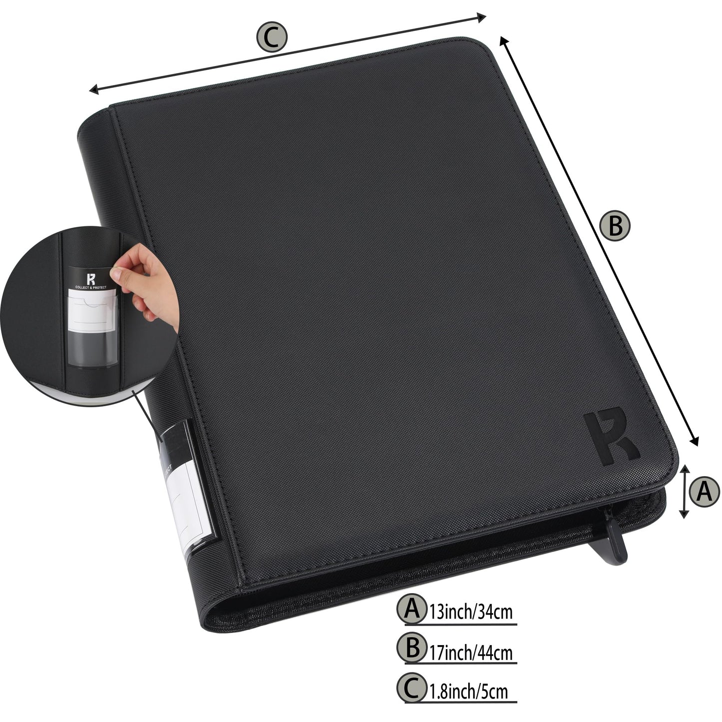 KarlyPro enhanced 1000+ Pockets Card Binder  16-Pocket Ringless Trading Card Album Folder Tag Design -Double Side Loading UltraSonic-16 1024 Tech Zip Binder for TCG-Black