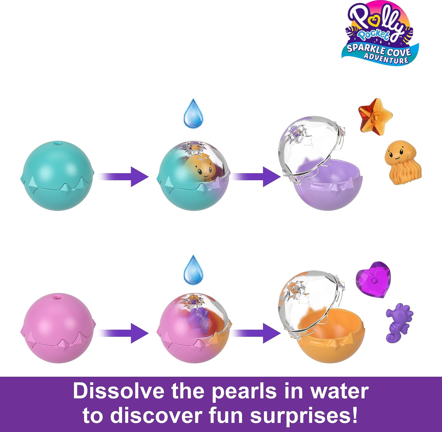 Polly Pocket Playset with 2 Dolls, Surprise Accessories & Water Play, Sparkle Cove Adventure Treasure Chest Animal Toy