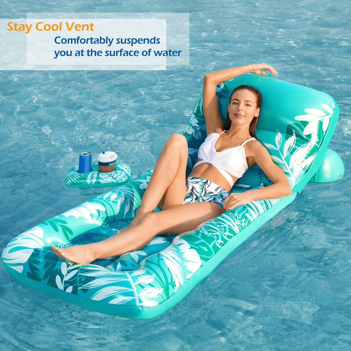 Jasonwell Inflatable Pool Float mature-themed - Pool Floaties Lounger Floats Floating Chair Raft with Adjustable Backrest Cup Holders Water Floaty Lake Lounge Tanning Floats Beach Party Toys for mature-themeds