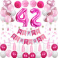 Sweet 42Nd Birthday Decorations For Women, Pink And White 42 Happy Birthday Balloons,42Nd Birthday Party Supplies Including Pink