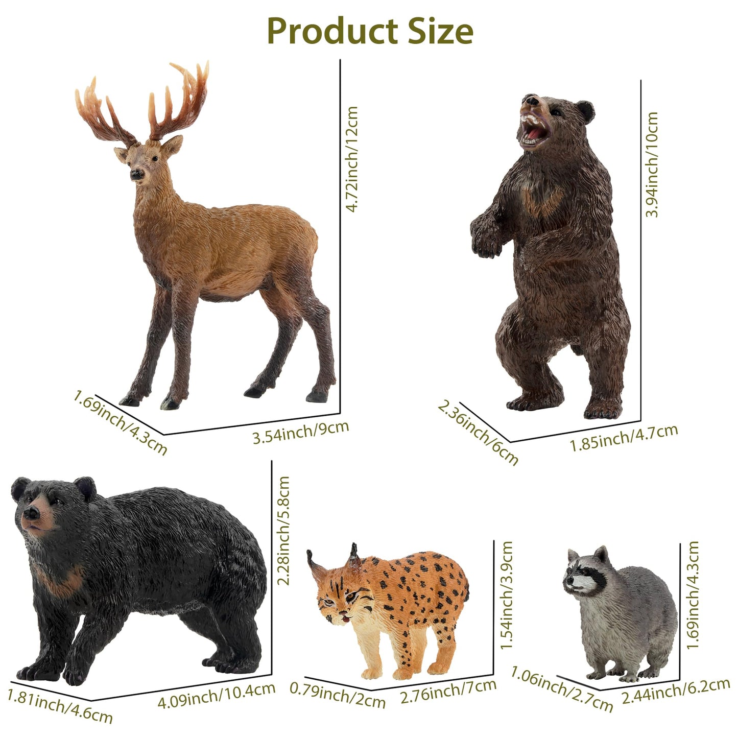 Toymany 12Pcs North American Forest Animal Figurines, Realistic Jungle Animal Set Includes Raccoon,Lynx,Wolf,Bear,Eagle, Educational Toy Cake Toppers Christmas Birthday Gift For Kids Toddlers