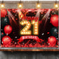 Happy 21St Birthday Banner Backdrop Red And Black 21 Years Old Background Bday Decorations For Girls Boys Women Men Photography Party Supplies Glitter