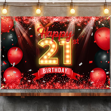 Happy 21St Birthday Banner Backdrop Red And Black 21 Years Old Background Bday Decorations For Girls Boys Women Men Photography Party Supplies Glitter