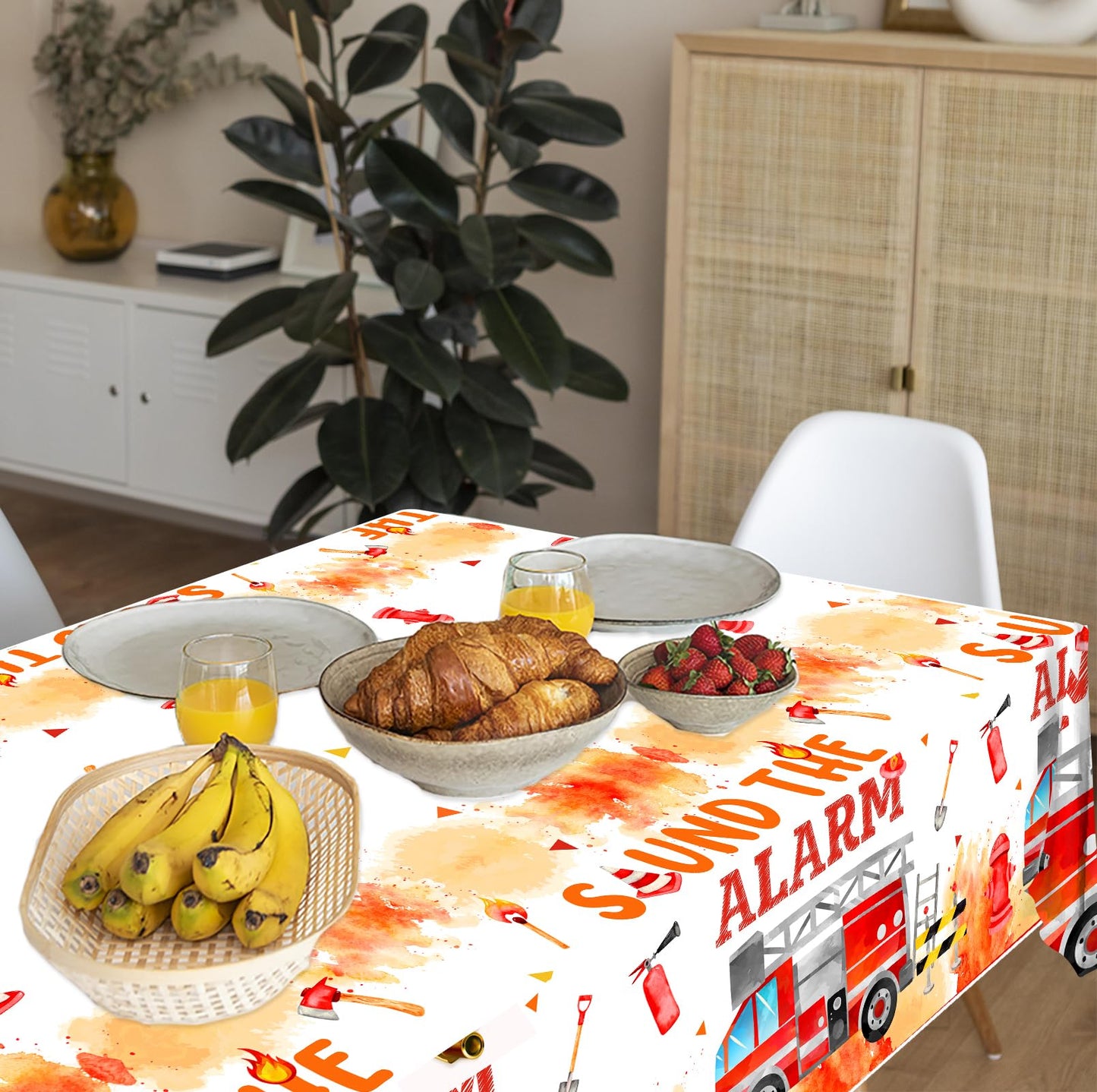 Fire Truck Birthday Party Tablecloth - Firefighter Birthday Party Decorations, 3Pcs Fire Truck Table Cloth, Rectangle Plastic Fi