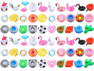 60 Pcs Drink Floats Inflatable Drink Holder Drink Floaties Floating Cup Holders for Summer, 30 Styles