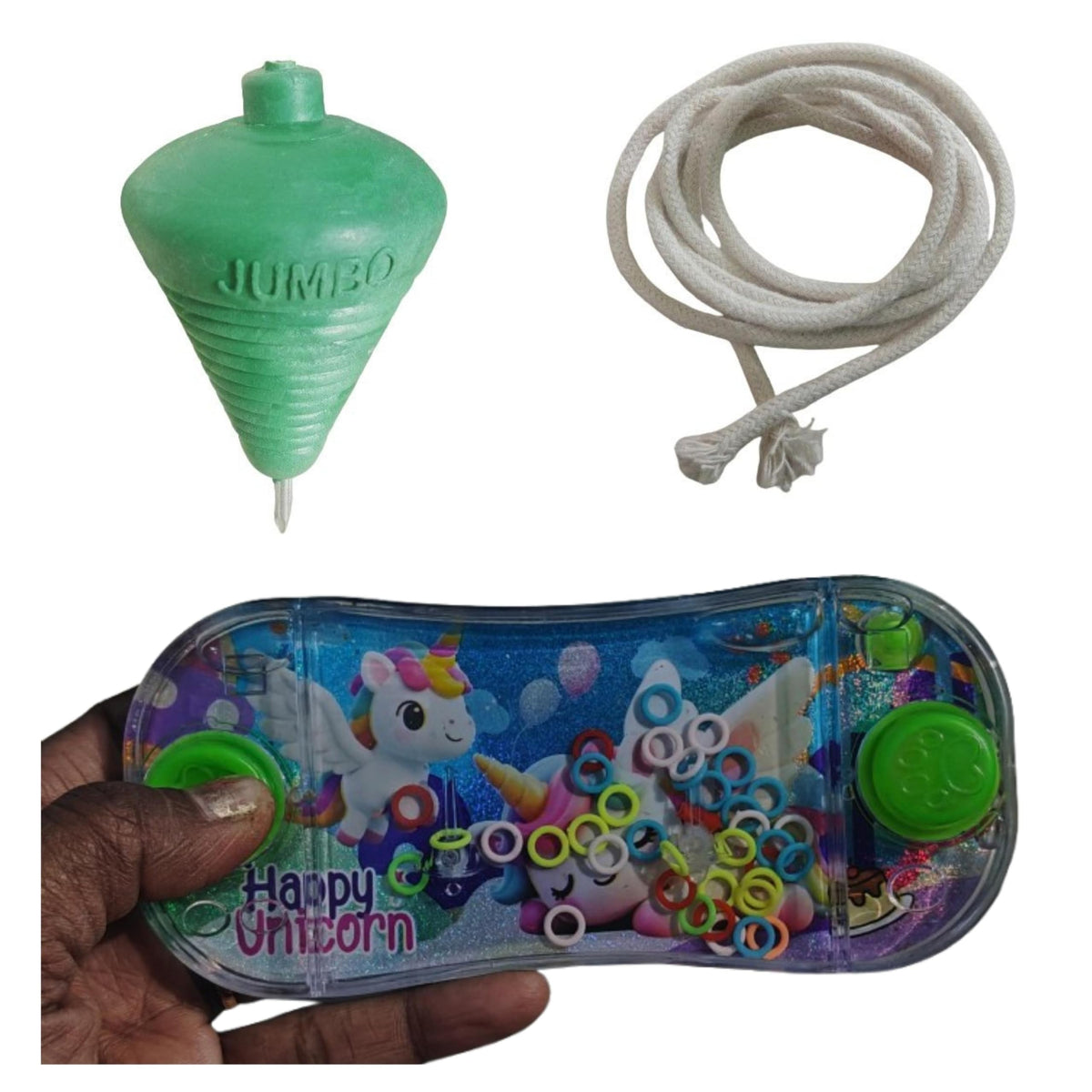 ZOKCY 2 in 1 (1 Transparent Water Ring Game Toy + 1 Plastic Spinning Lattu with Thread) for Kids/Water Mobile Phone Ring/Spinnin
