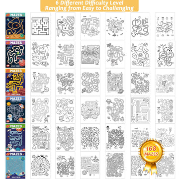 168 Pages Maze Books For Kids Ages 3-8, 6-Pack- 6 Beginner Level Kids Activity Books Busy Books - Outer Space Theme Children Ama