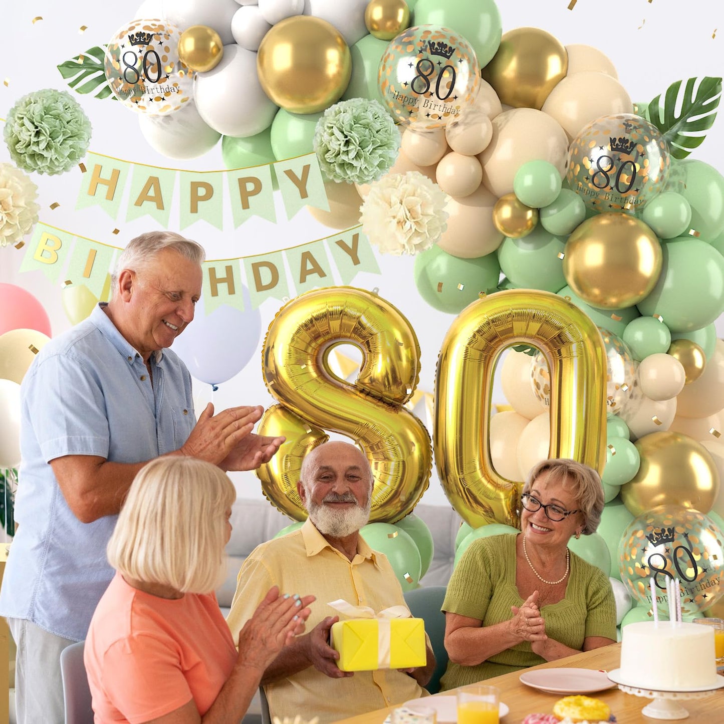 80Th Birthday Decorations Sage Green,80Th Birthday Balloon Garland Party Decorations With Number 80 Foil Balloons,Happy Birthday