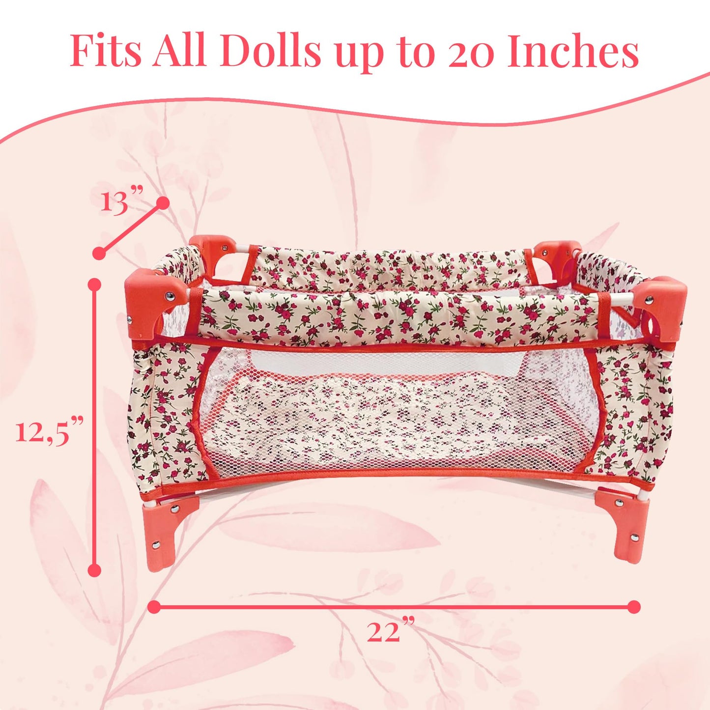 The New York Doll Collection Baby Crib Set For Little Girls, Play Bed, Pack And Beds 18 Inch Dolls, Toy Doll, (Floral)