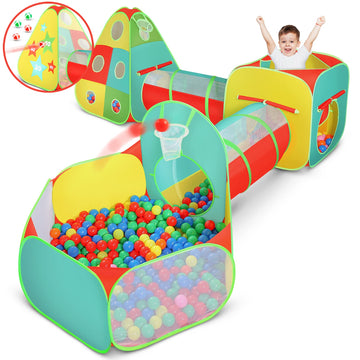 5Pc Kids Play Tent For Toddlers With Ball Pit, Crawl Tunnel, Indoor & Outdoor Playhouse, Jungle Gym, Toys For Boys & Girls, Includes Dart Balls, Teepee & Basketball Hoops