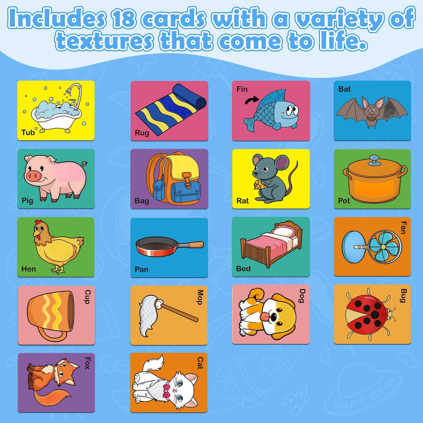 Broytain Touch And Feel Flash Cards For Toddlers 1-3,Learn Cvc Words For Kids,Texture Sensory Play Mats,Learn Animals,Everyday I