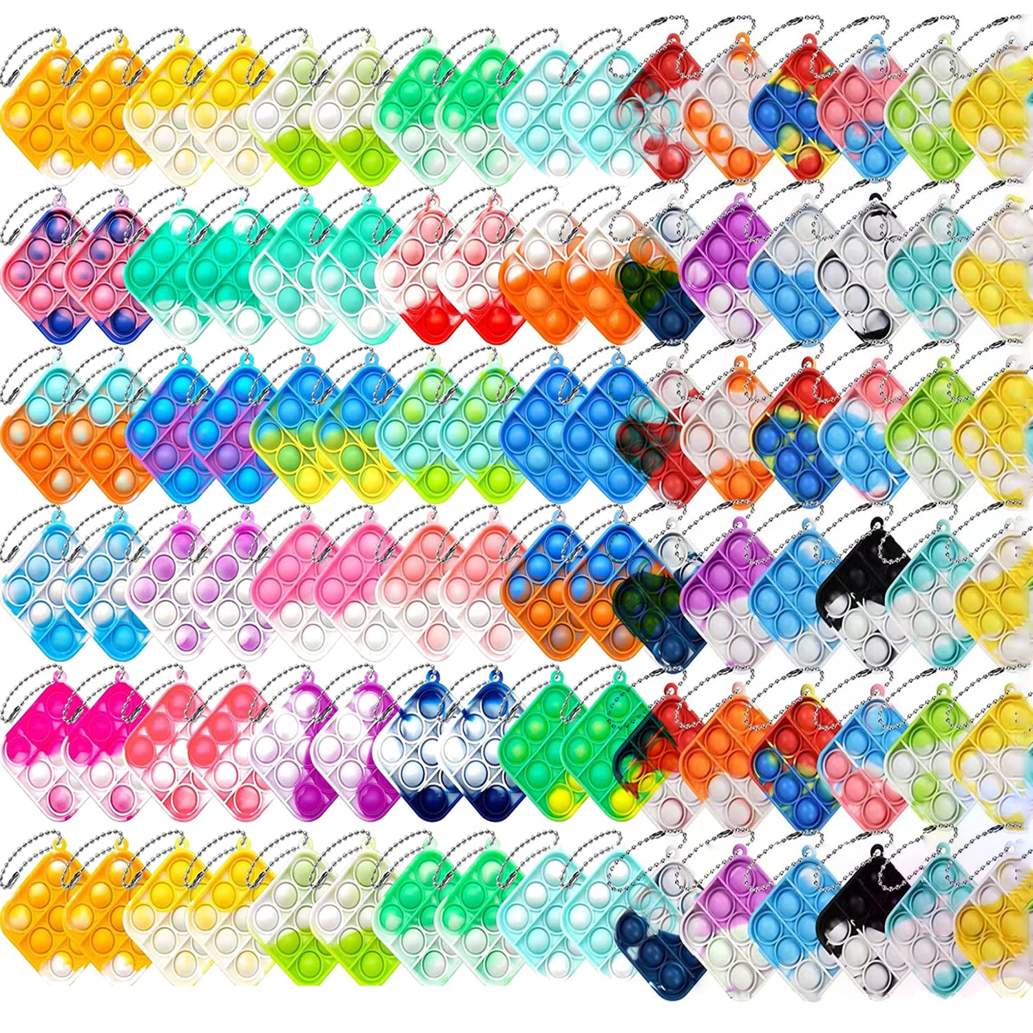 100Pcs Random Color Mini Pop Keychain Fidget Toy Push Bubble Pop Silicone Squeeze Sensory Toys Make Fun for Kids Anxiety Stress Reliever for mature-themeds