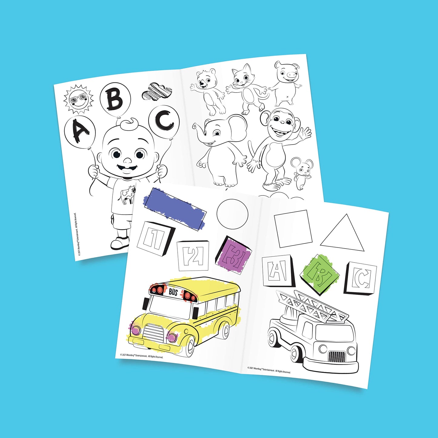 CoComelon Draw and Play Desk by Delta Children - includes 10 Markers and Coloring Book, Blue