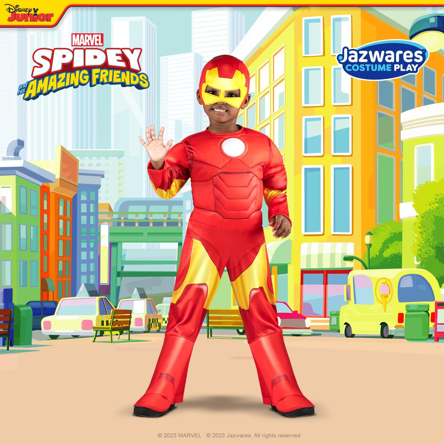 Marvel Iron Man Official Toddler Deluxe Halloween Costume - enhanced Quality Jumpsuit and Fabric Headpiece (3T-4T)